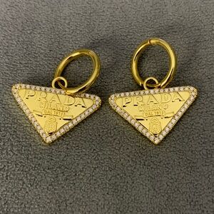 Elegant Gold with Rhinestones Triangle Earrings